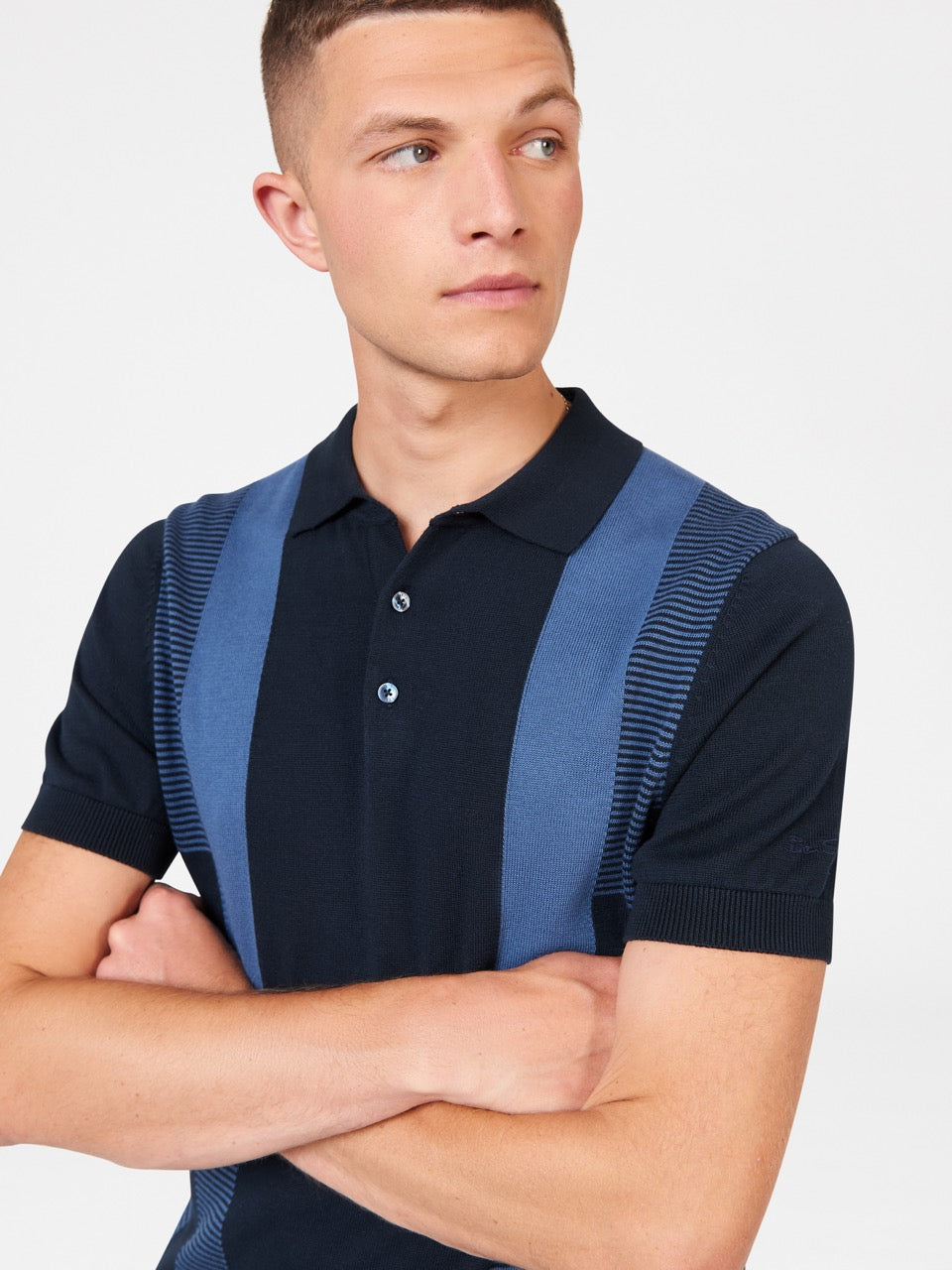 Suéteres Com Gola Polo Ben Sherman Intarsia Stripe Azul Marinho | 79OUVLCWT