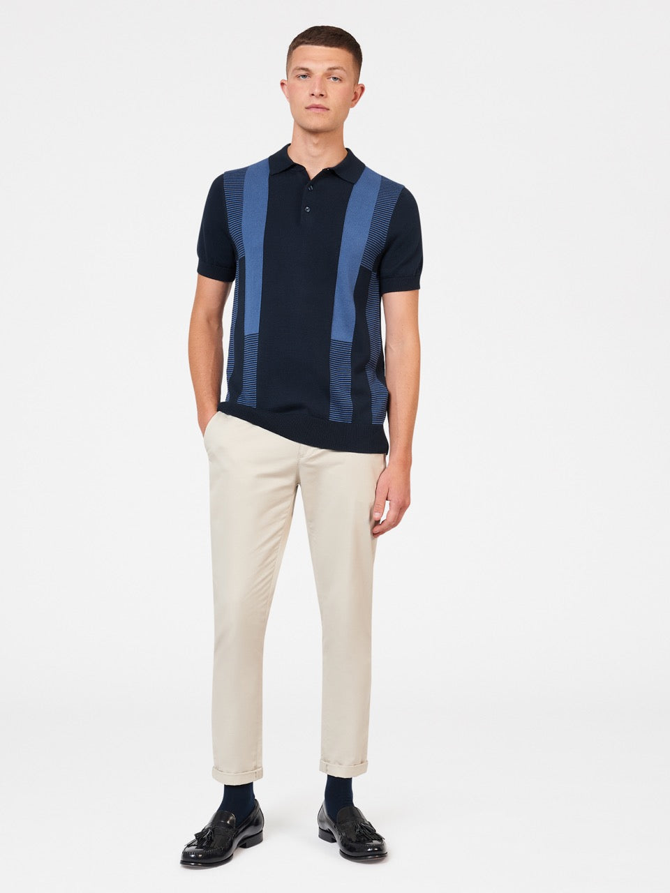 Suéteres Com Gola Polo Ben Sherman Intarsia Stripe Azul Marinho | 79OUVLCWT